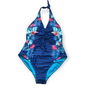 3/$15 *New* heat swimwear one piece blue floral halter bathing suit